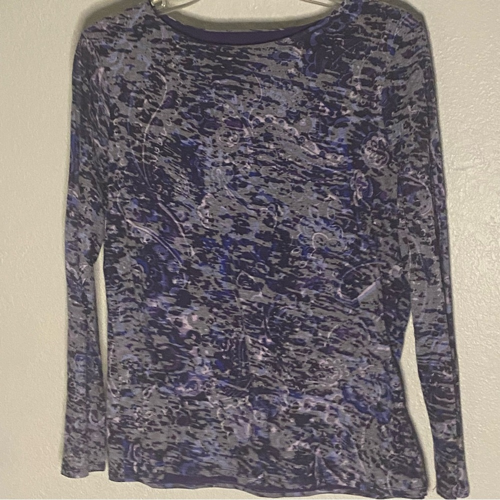 Coldwater Creek Purple and Gray Shirt with Paisley Design